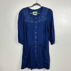 Anthropologie Dubois Embroidered Button Down Tunic Dress Size 8